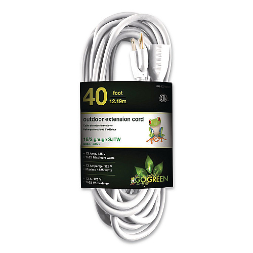 GoGreen Power 16 AWG Outdoor Extension Cord, 40 ft, 13 A, White (GG13740WH)