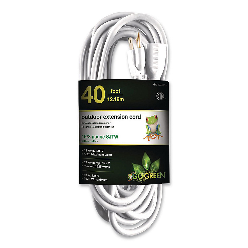 GoGreen Power 16 AWG Outdoor Extension Cord, 40 ft, 13 A, White (GG13740WH)
