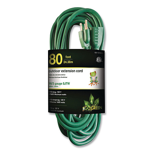 GoGreen Power 16 AWG Outdoor Extension Cord, 80 ft, 10 A, Green (GG13780GN)