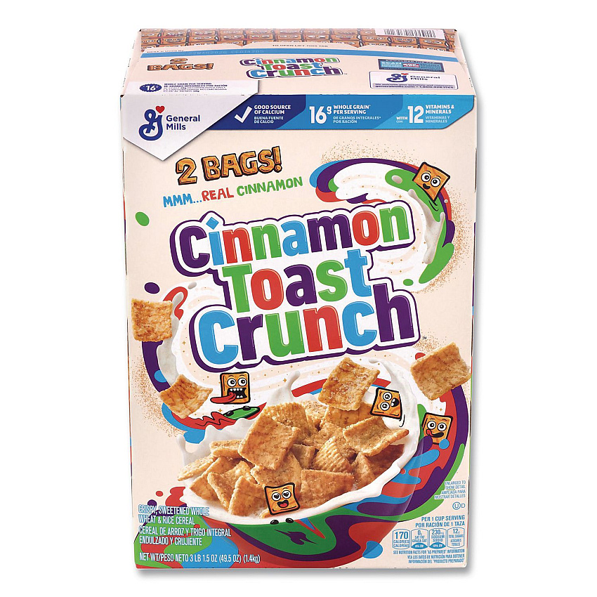 Cinnamon Toast Crunch Cereal, Cinnamon, 2 Bags/Box, 49.5 oz Box (22002621)