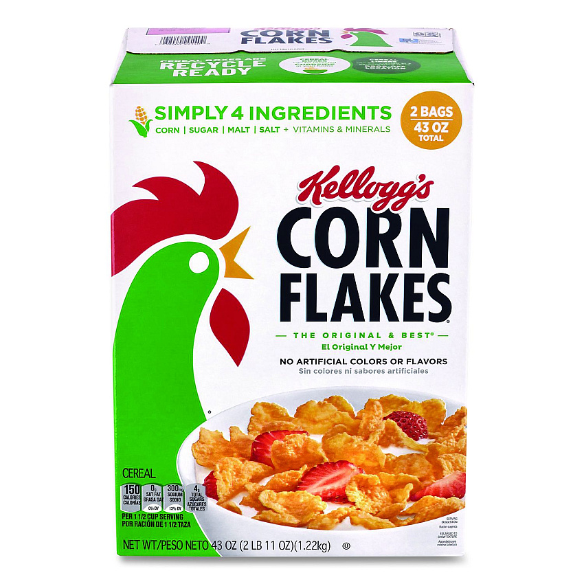 Kellogg's Corn Flakes Cereal,  2 Bags/Box,  43 oz Box (22002626)