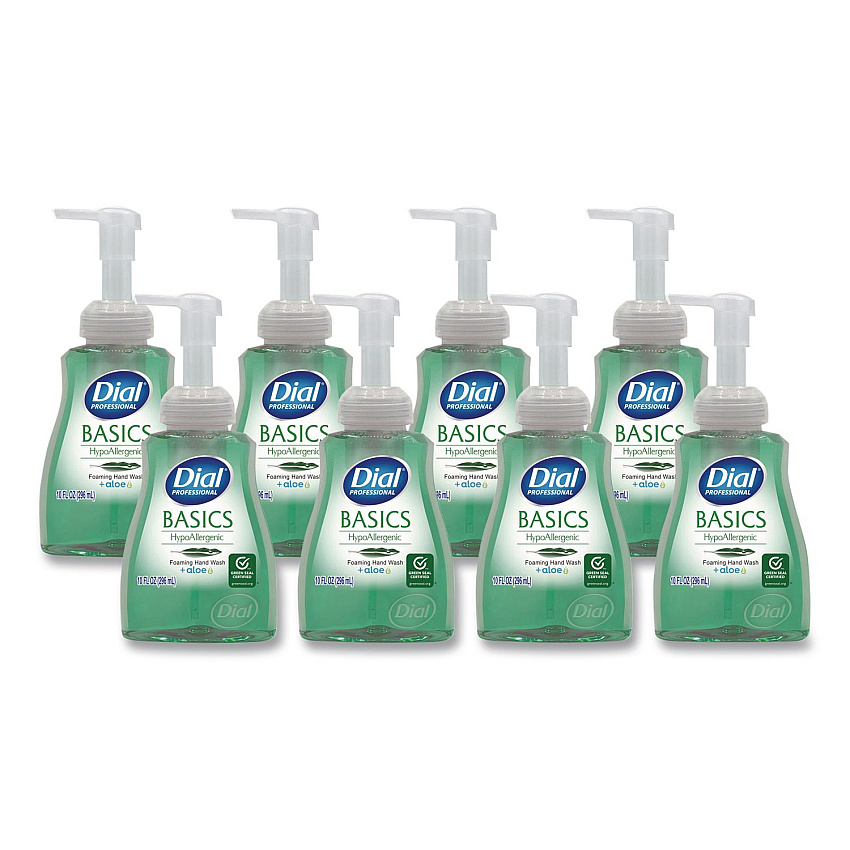 Dial Basics Hypoallergenic Foaming Hand Wash, Aquatic, 10 oz, 8/Carton (35432)
