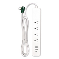 GoGreen Power Four-Outlet Surge Protector with Three USB Ports, 4 ft Cord Length Cord, 450 J, White (GG1462USBC)