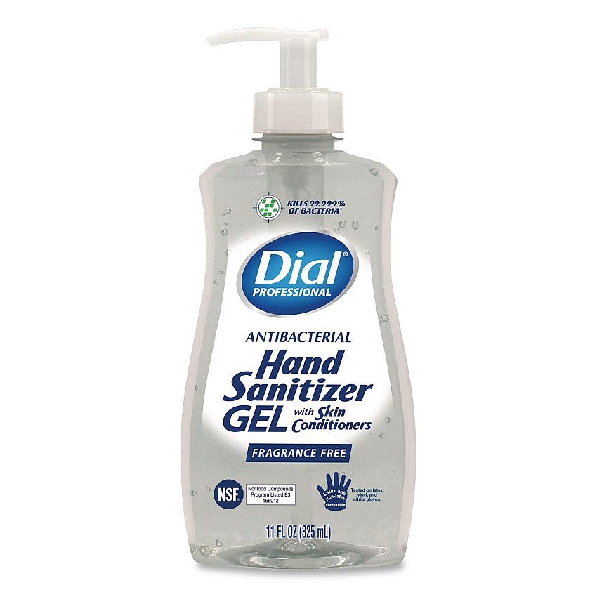 Dial Gel Antibacterial Hand Sanitizer, 11 oz Pump Bottle, Fragrance-Free, 12/Carton (35482)
