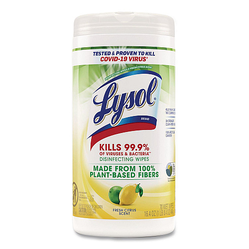 Lysol&reg; Disinfecting Wipes II Fresh Citrus Scent, 1-Ply, 7 x 7.25, Fresh Citrus, White, 70 Wipes/Canister (49128EA)