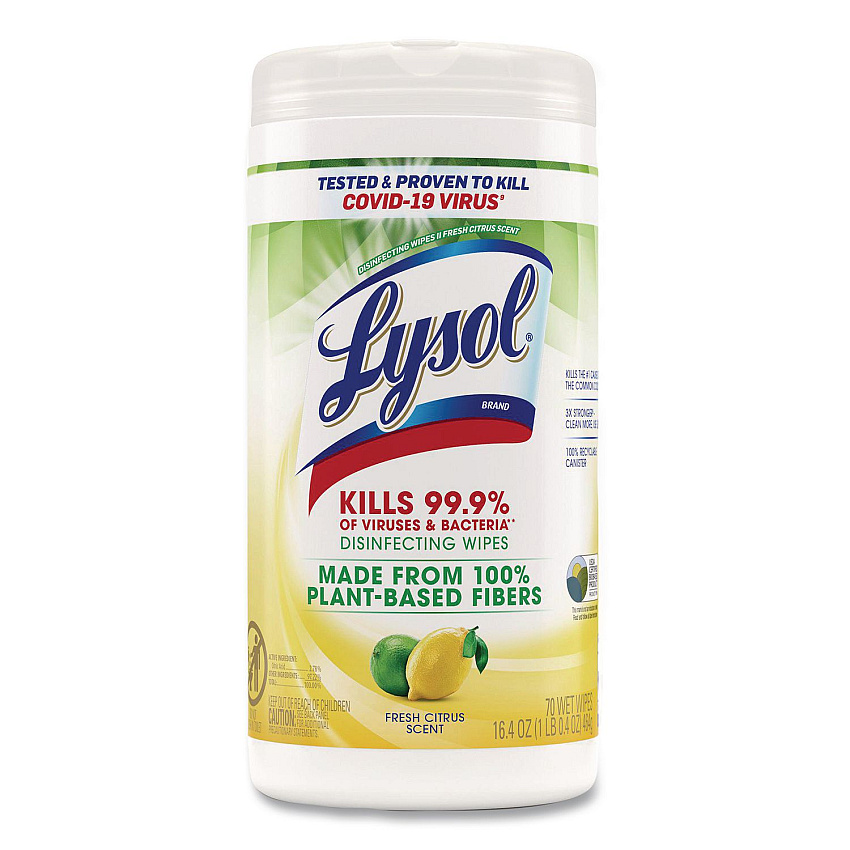 Lysol&reg; Disinfecting Wipes II Fresh Citrus Scent, 1-Ply, 7 x 7.25, Fresh Citrus, White, 70 Wipes/Canister (49128EA)