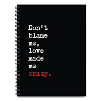 Willow Creek Press Love Made Me Crazy Undated Journal, Medium/College Rule, Black/White/Red Cover, (80) 8 x 6 Sheets (55052)
