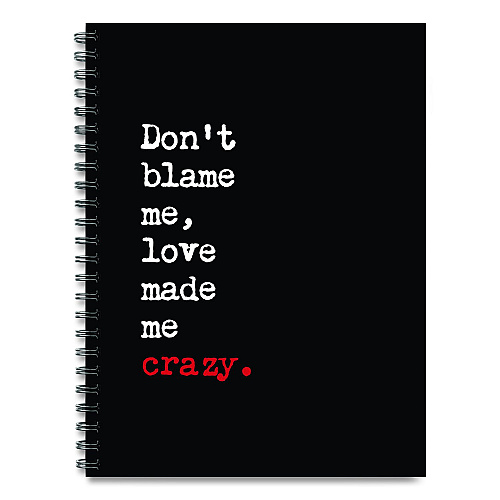 Willow Creek Press Love Made Me Crazy Undated Journal, Medium/College Rule, Black/White/Red Cover, (80) 8 x 6 Sheets (55052)