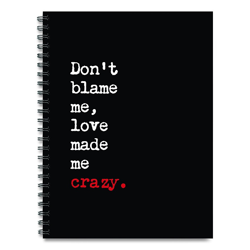 Willow Creek Press Love Made Me Crazy Undated Journal, Medium/College Rule, Black/White/Red Cover, (80) 8 x 6 Sheets (55052)