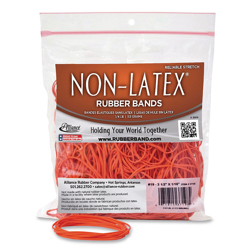 Alliance Non-Latex Rubber Bands, Size #19, Orange, 360/Pack (37198)