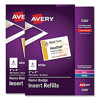 Avery Name Badge Insert Refills, Horizontal, 3 x 4, White, 600/Pack (35392)