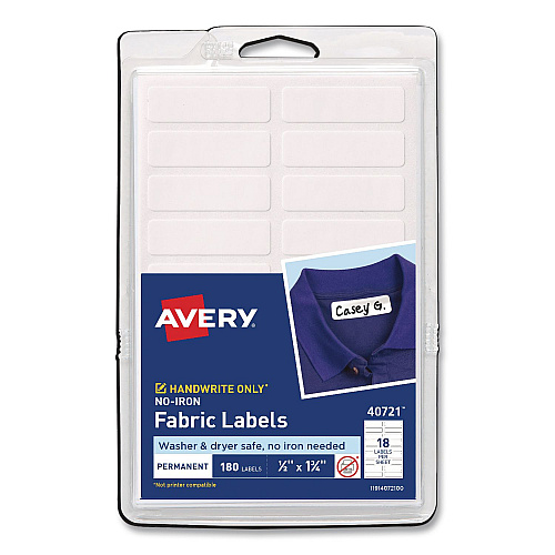 Avery No-Iron Fabric Labels, Handwrite Only, 0.5 x 1.75, White, 18/Sheet, 10 Sheets/Pack (40721)