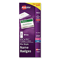 Avery Pin-Style Badge Holder with Laser/Inkjet Insert, Top Load, 3.5 x 2.25, White, 24/Pack (74652PK)