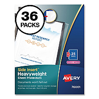 Avery Side-Insert Heavyweight Sheet Protectors, 3-Hole Punched, Side Load, 8.5 x 11, Diamond Clear, 25/Pack, 36 Packs/Carton (76001CT)