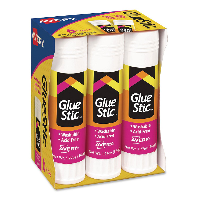 Avery Permanent Glue Stic, 1.27 oz, Applies White, Dries Clear, 6/Pack, 12 Packs/Carton (98073CT)