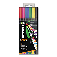 BIC Intensity Fineliner Dual Tip Felt Pen, Stick, Fine 0.7 mm Bullet, Pressure-Sensitive Brush, Assorted Ink/Barrel Colors, 6/PK (FPINDP61AST)