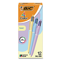 BIC 4-Color Multi-Color Ballpoint Pen, Retractable, Medium 1 mm, Black/Blue/Green/Red Ink, Assorted Pastel Barrel Colors, 12/Box (MMA11AST)