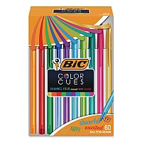 BIC Color Cues Cristal Xtra Smooth Ballpoint Pen, Stick, Medium 1.2 mm, Assorted Ink and Barrel Colors, 60/Box (WMSUA60AST)