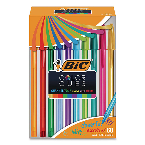 BIC Color Cues Cristal Xtra Smooth Ballpoint Pen, Stick, Medium 1.2 mm, Assorted Ink and Barrel Colors, 60/Box (WMSUA60AST)
