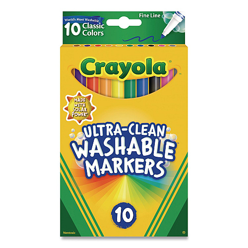 Crayola Ultra-Clean Washable Markers, Fine Bullet Tips, Assorted Colors, 10/Box, 24 Boxes/Carton (587852CT)
