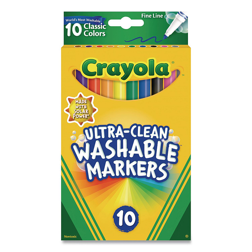 Crayola Ultra-Clean Washable Markers, Fine Bullet Tips, Assorted Colors, 10/Box, 24 Boxes/Carton (587852CT)
