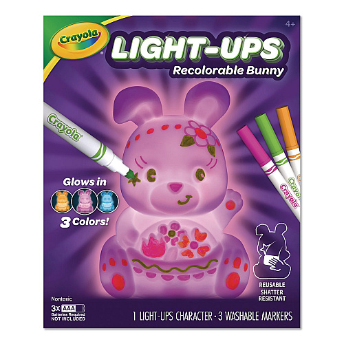 Crayola Light Ups Recolorable Bunny with (3) Ultra-Clean Washable Markers, Ages 4 and Up, 4 Pieces (747643)