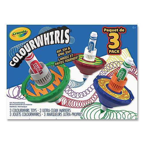 Crayola Colourwhirls Toy with (3) Rip-Cord Spinners and (3) Ultra-Clean Washable Markers, Ages 6 and Up, 12 Pieces (747647)
