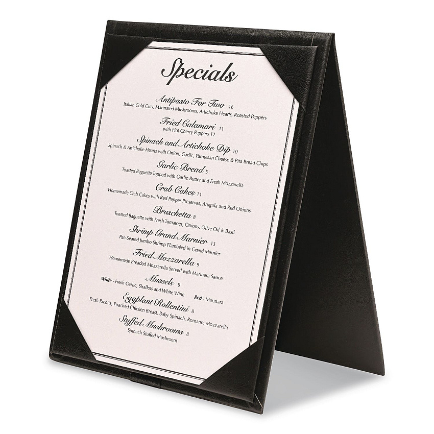 Excello Global Products Table-Top Menu Holder, For 4 x 6 Insert, 4.6 x 6.7 Holder, Black (SPLSMENU4X6A)