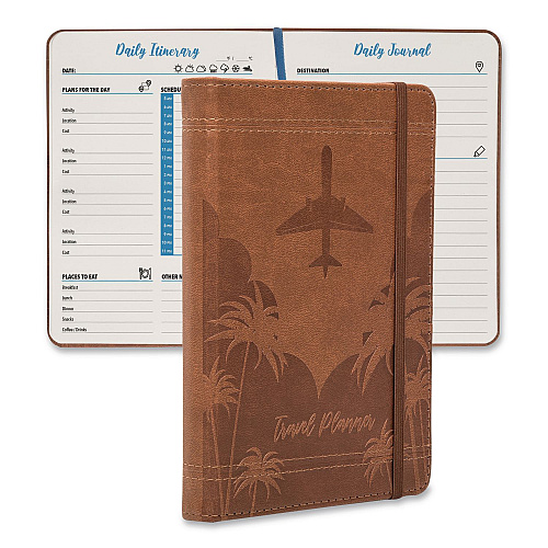 Global Printed Products Travel Planner, Three Two Week Trips: 14 Subsections/Trip, Tropical Flight Artwork, 7 x 5, Distressed Brown Cover, Undated (GPP0119A)