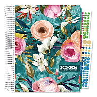 Global Printed Products Deluxe Teal Floral Weekly/Monthly Lesson Planner, 7 Classes, Multicolor Cover, 11 x 8.5, 13-Month: Aug 2025 to Aug 2026 (NAD26DTP17)