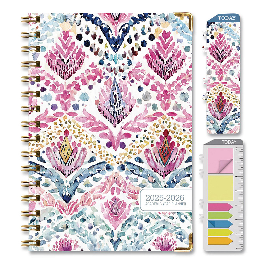 Global Printed Products Boho Ikat Academic Year Weekly/Monthly Planner, Floral Artwork, 8 x 5.5, Multicolor Cover, 14-Month: June 2025 to July 2026 (NAD265883)