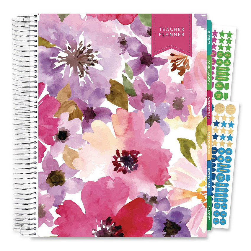 Global Printed Products Deluxe Spring Floral Undated Weekly/Monthly Teacher's Lesson Planner, 7 Classes, Multicolor Cover, 11 x 8.5, 52-Week Span (NADUNDTP30)