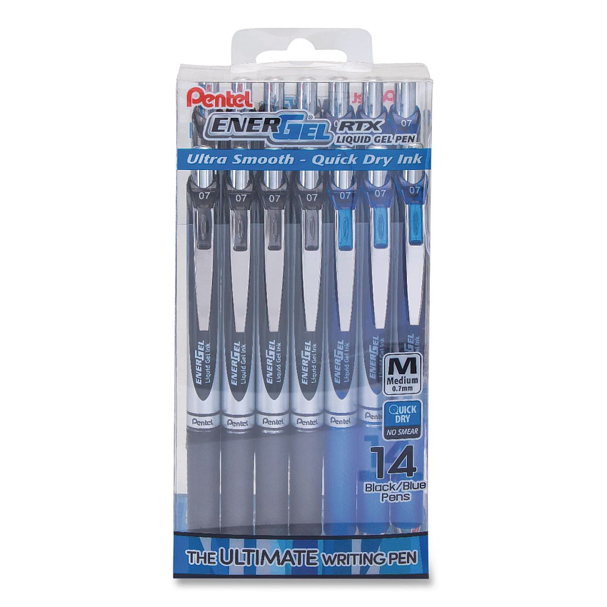 Pentel EnerGel RTX Gel Pen, Retractable, Medium 0.7 mm, Assorted Ink and Barrel Colors, 14/Pack (BL77PC14AC)