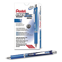Pentel EnerGel RTX Deluxe Gel Pen, Retractable, Fine 0.5 mm, Blue Ink, Blue Barrel, Dozen (BLN75CDZ)