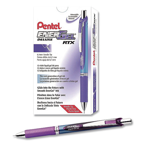 Pentel EnerGel RTX Deluxe Gel Pen, Retractable, Medium 0.7 mm, Violet Ink, Violet/Blue Barrel, Dozen (BLN77VDZ)