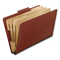 Pendaflex Heavy-Duty Pressboard Classification Folder, 2/5-Cut Tab, Expands 2", 3 Dividers, 8 Fasteners, Legal Size, Brick Red, 10/Box (2357R)