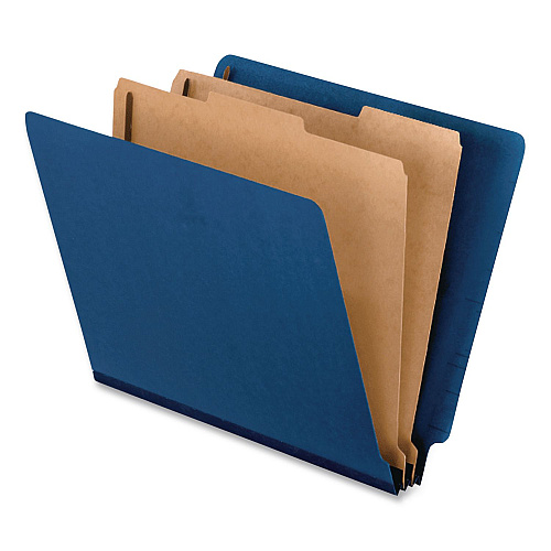 Pendaflex Colored End Tab Classification Folders, Straight Tab, 2 Dividers, 6 Fasteners, Letter Size, Blue, 10/Box (23217EE)