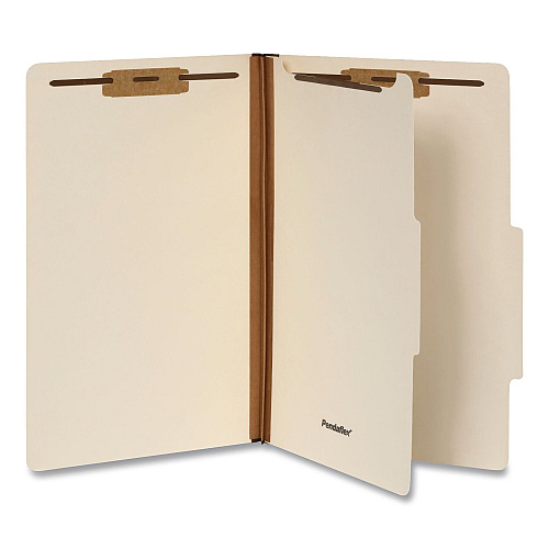Pendaflex Manila Top Tab Classification Folders, 2/5-Cut Tab, Expands 1.75", 1 Divider, 4 Fasteners, Legal Size, Manila, 10/Box (98621P)