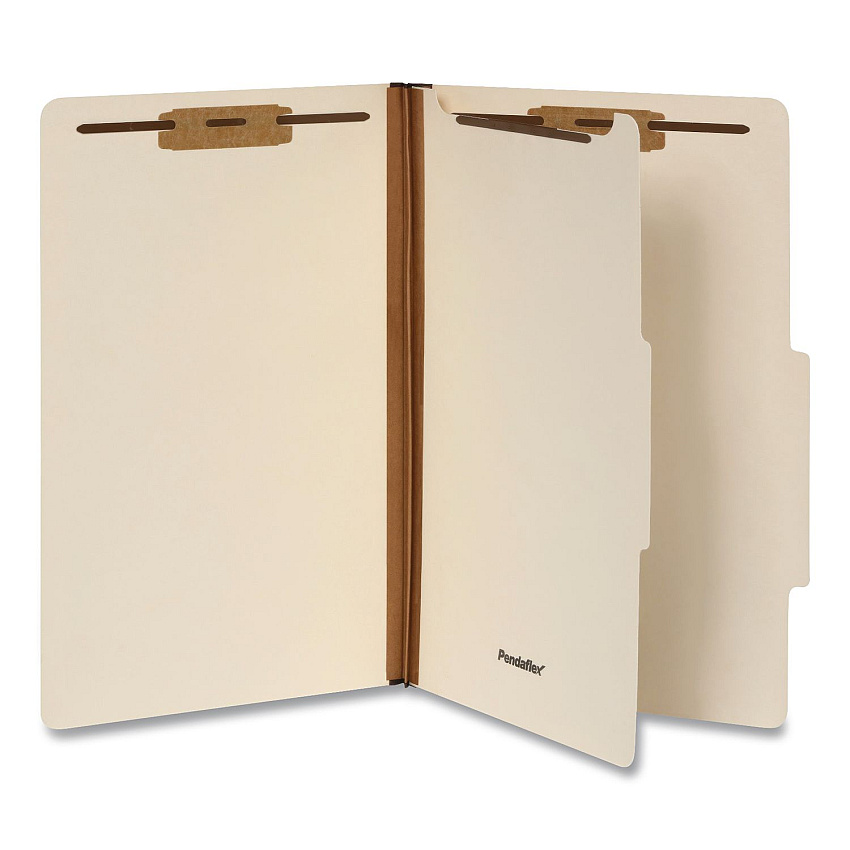 Pendaflex Manila Top Tab Classification Folders, 2/5-Cut Tab, Expands 1.75", 1 Divider, 4 Fasteners, Legal Size, Manila, 10/Box (98621P)