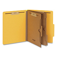 Pendaflex Heavy-Duty Pressboard Classification Folder, Expands 2", 2 Full-Pocket Dividers, 6 Fasteners, Letter Size, Yellow, 10/Box (1006942)