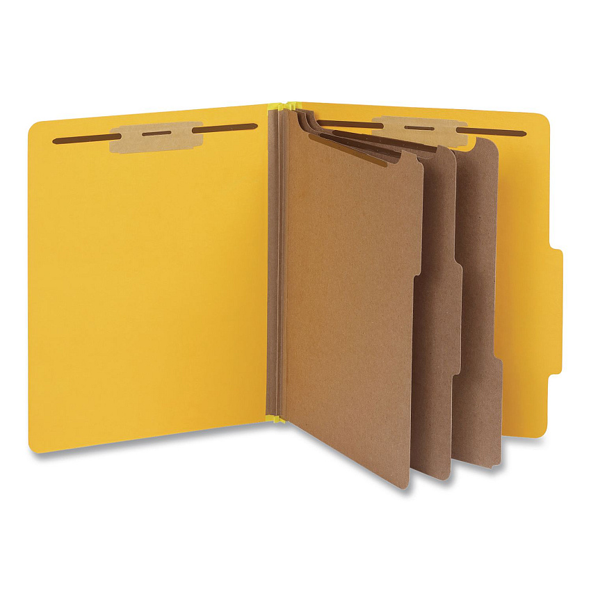 Pendaflex Heavy-Duty Pressboard Classification Folder, 2/5-Cut Tab, Expands 3", 3 Dividers, 8 Fasteners, Letter Size, Yellow, 10/Box (1006943)