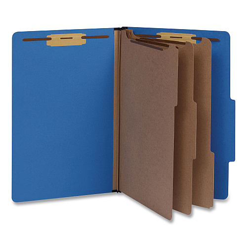 Pendaflex Heavy-Duty Pressboard Classification Folder, 2/5-Cut Tab: Right, Expands 3", 3 Dividers, 8 Fasteners, Legal Size, Blue, 10/BX (1006944)
