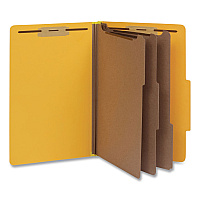 Pendaflex Heavy-Duty Pressboard Classification Folder, 2/5-Cut Tab, Expands 3", 3 Dividers, 8 Fasteners, Legal Size, Yellow, 10/Box (1006946)