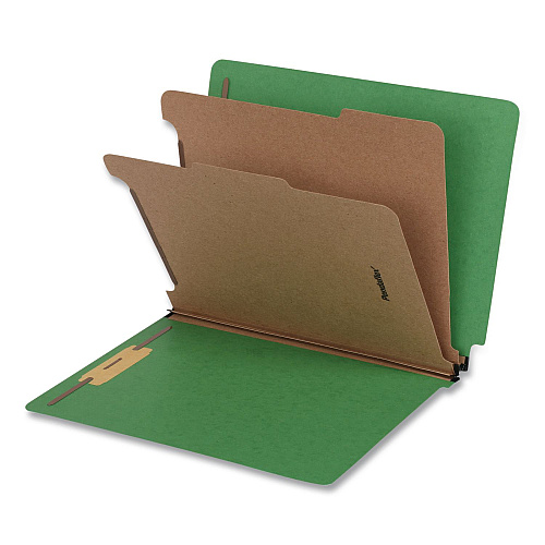 Pendaflex Heavy-Duty Pressboard End Tab Classification Folders, Expands 2", 2 Dividers, 6 Fasteners, Letter Size, Green, 10/Box (1006948)