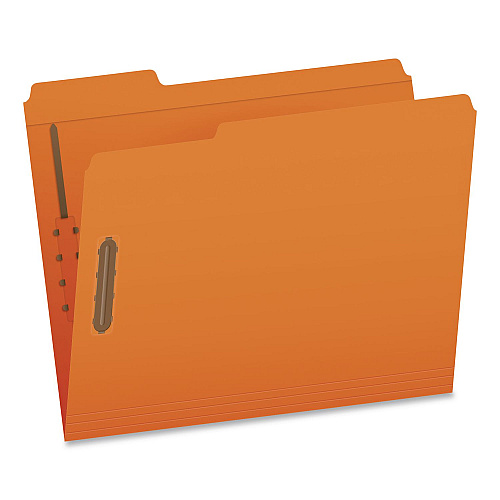 Pendaflex Colored Top Tab Fastener Folders, 1/3-Cut Tab: Assorted, Expands 0.75", 2 Fasteners, Letter Size, Orange, 50/Box (1007029)