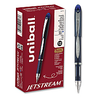 uni-ball Jetstream Form-Fitting Comfort Grip Hybrid Gel Pen, Stick, Fine 0.7 mm, Blue Ink, Black/Silver/Blue Barrel, Dozen (40174DZ)