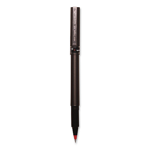 uni-ball Deluxe Rollerball Pen, Stick, Micro 0.5 mm, Red Ink, Metallic Gray/Black/Red Barrel (60026EA)