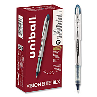 uni-ball VISION ELITE BLX Series Rollerball Pen, Stick, Bold 0.8 mm, Blue-Infused Black Ink, White/Blue/Clear Barrel, Dozen (61232DZ)