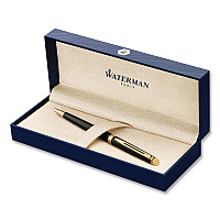 Waterman Hemisphere Ballpoint Pen, Retractable, Medium 1 mm, Blue Ink, Black Lacquered/23-Karat Gold Barrel (S0920670)