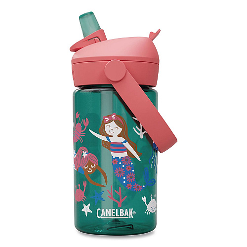 CamelBak Thrive FlipStraw Plastic Water Bottle, 14 oz, Mermaid Friends Design, Green/Coral (2860305041)